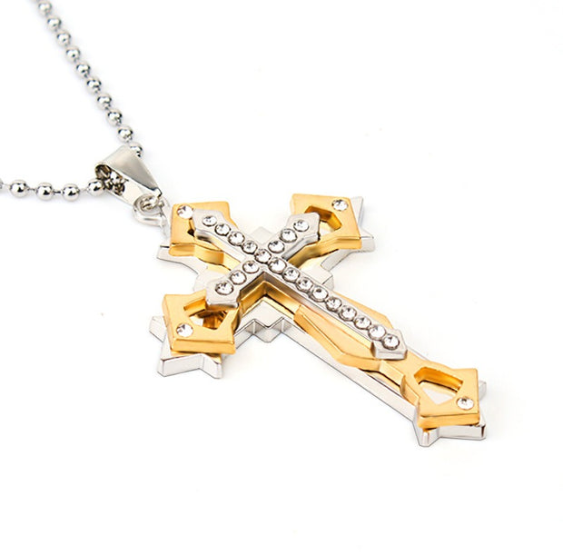 Dark Knight Same Men's Crystal Cross Pendant Silver Gold Black Dominant Pendant Necklace - Memoriex
