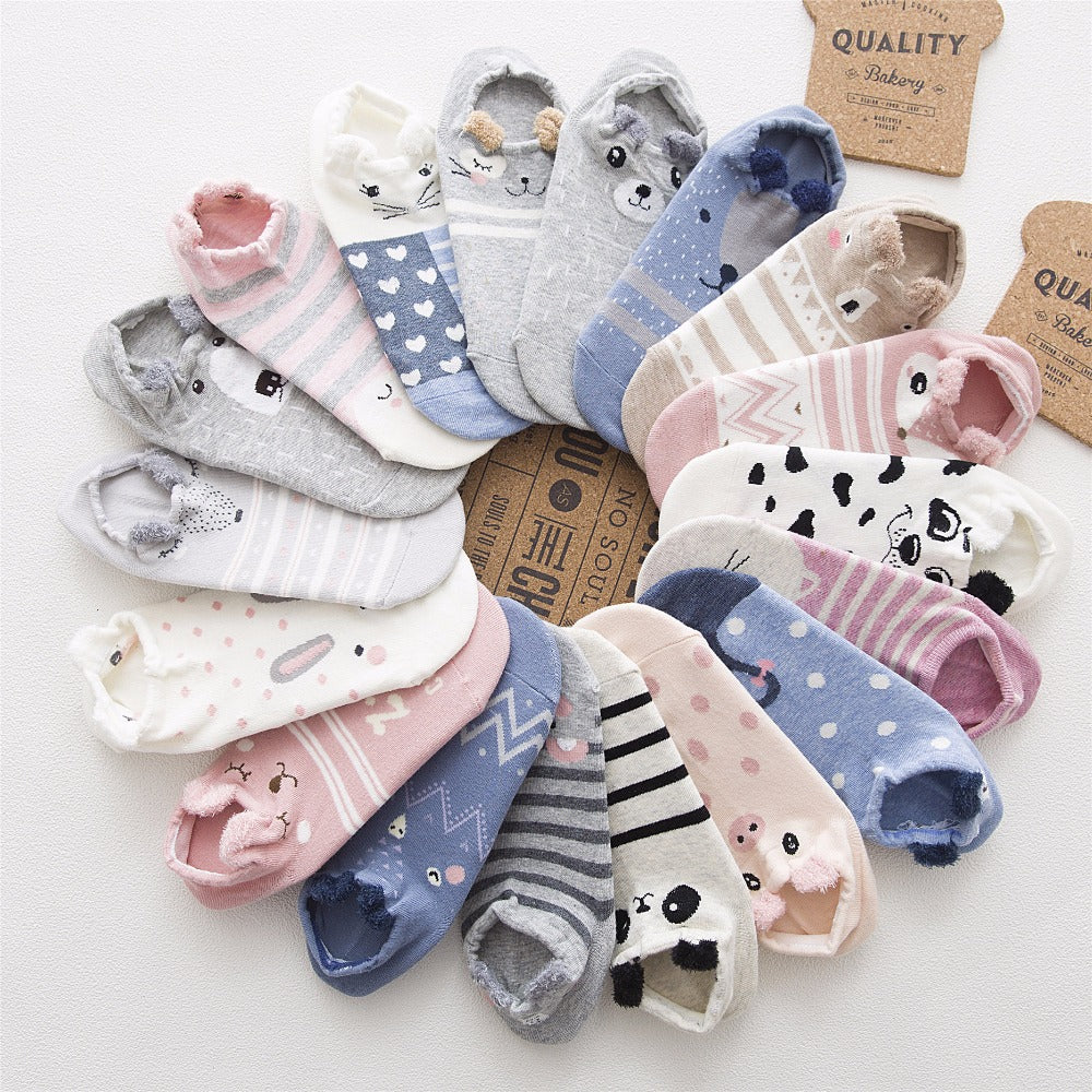 Cute Animal Cotton Socks Female Kawaii Cat With Dog Summer Short Socks Slippers Women Casual Soft Funny Boat Socks - Memoriex 