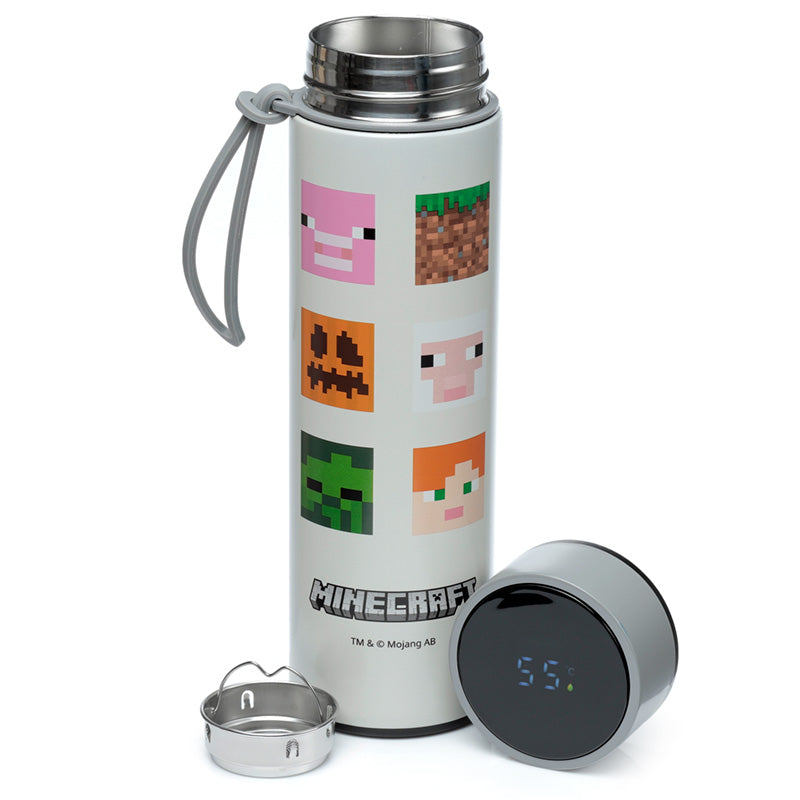 Reusable Stainless Steel Hot & Cold Insulated Drinks Bottle Digital Thermometer - Minecraft Faces BOT184 - Memoriex 