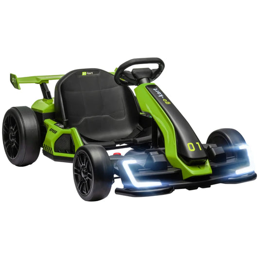 HOMCOM 24V Electric Go Kart for Kids with Adjustable Seat for 6-12 Years Old in Green-0