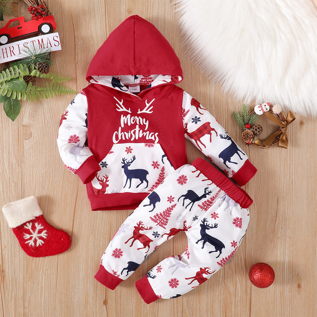 Baby Clothes Printed Pullover Hoodie Trousers Two-piece Set - Memoriex 