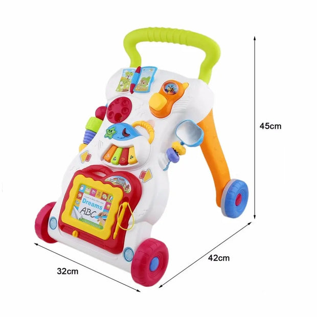 Baby Walker Musical Toddler Trolley Sit to Stand Walker for Kid's Early Learning Educational Baby First Steps Car Adjustable - Memoriex 