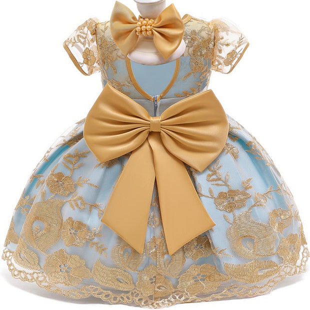 Baby princess dress 1-3 years old dress gold lace - Memoriex 