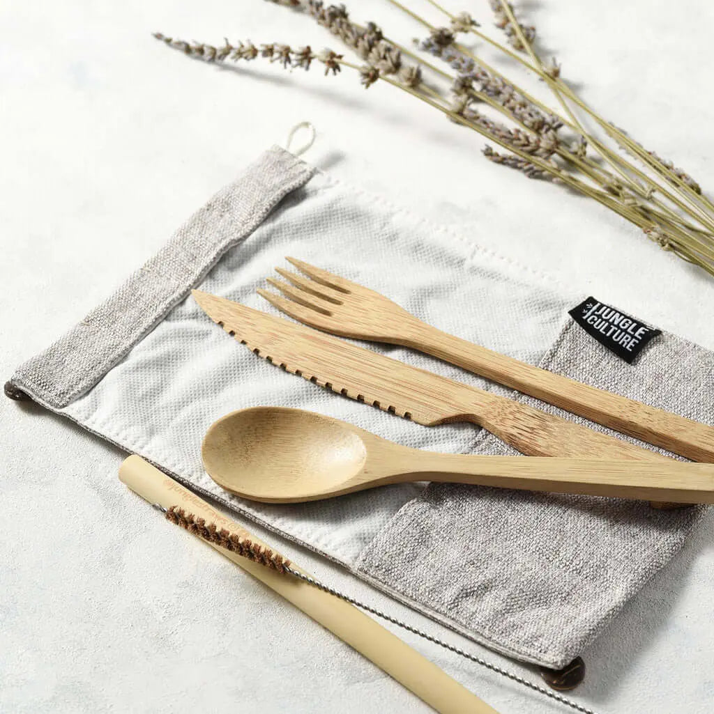 Bamboo Cutlery Set (Dark grey bag)-5