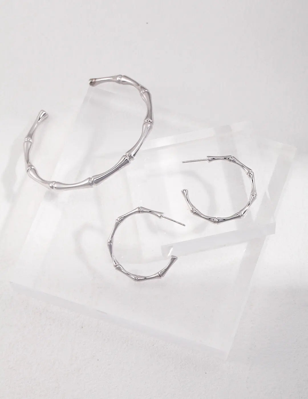 Bamboo Open Hoop Earrings-2