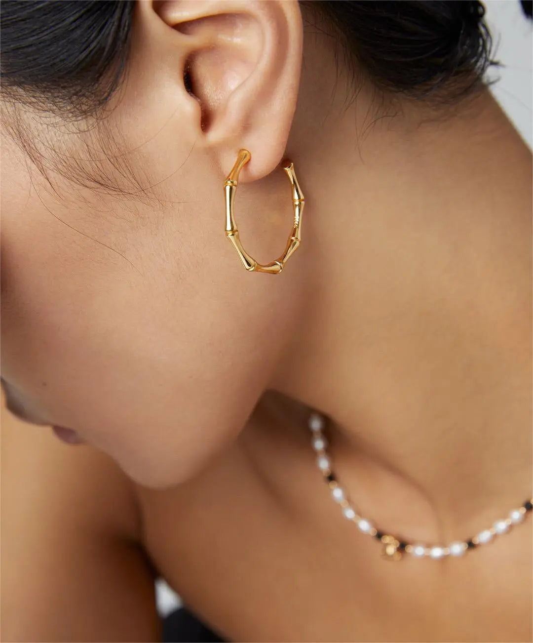 Bamboo Open Hoop Earrings-3