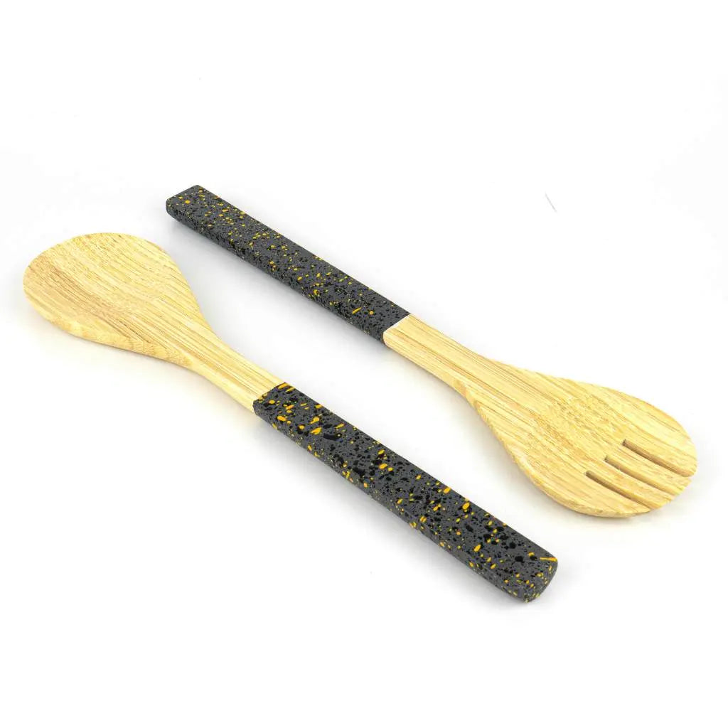 Bamboo Salad Server Set | Salad Tongs (Spoon & Fork)-5