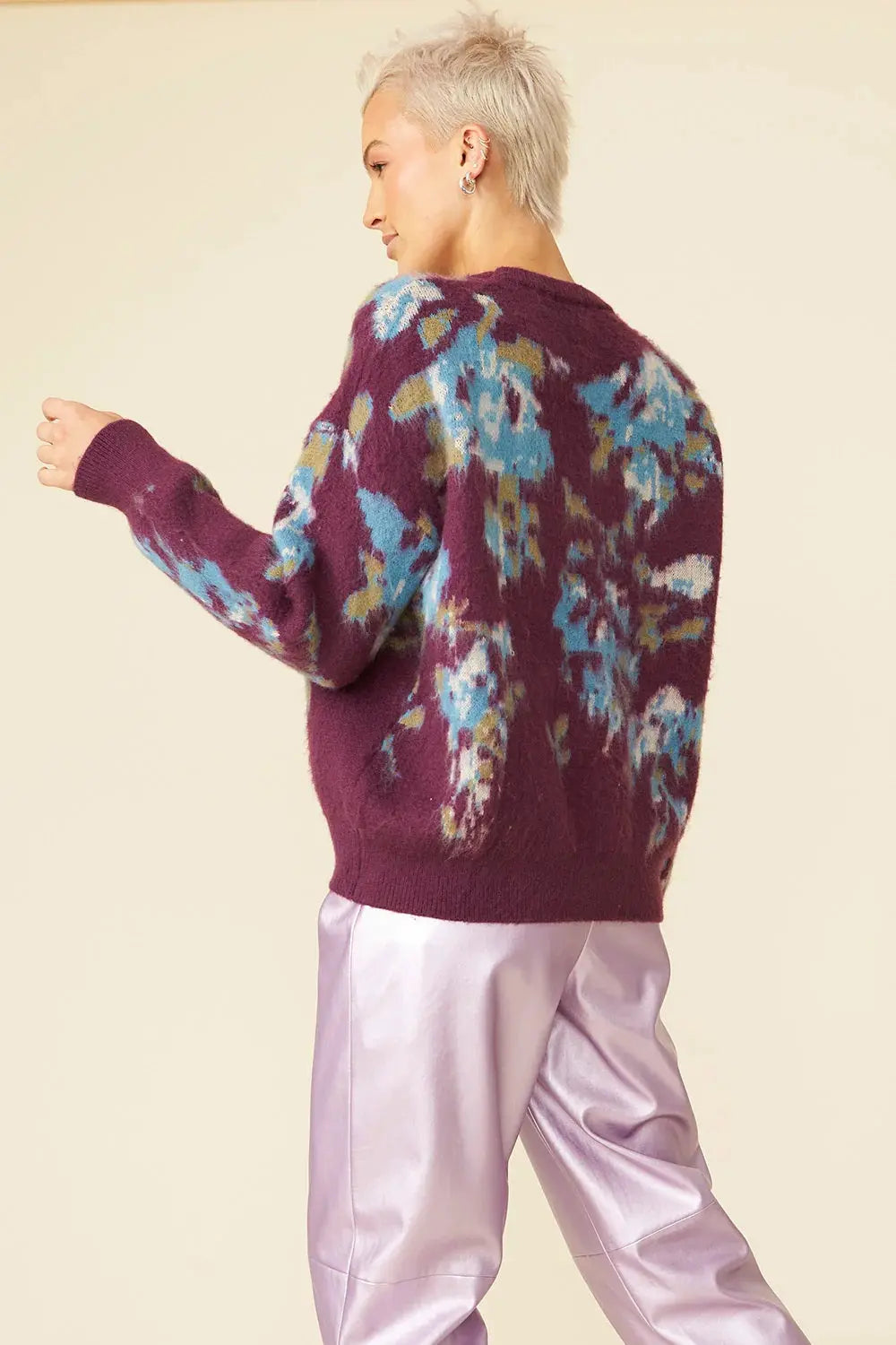 Banana Peel Blend Floral Purple Jumper-1