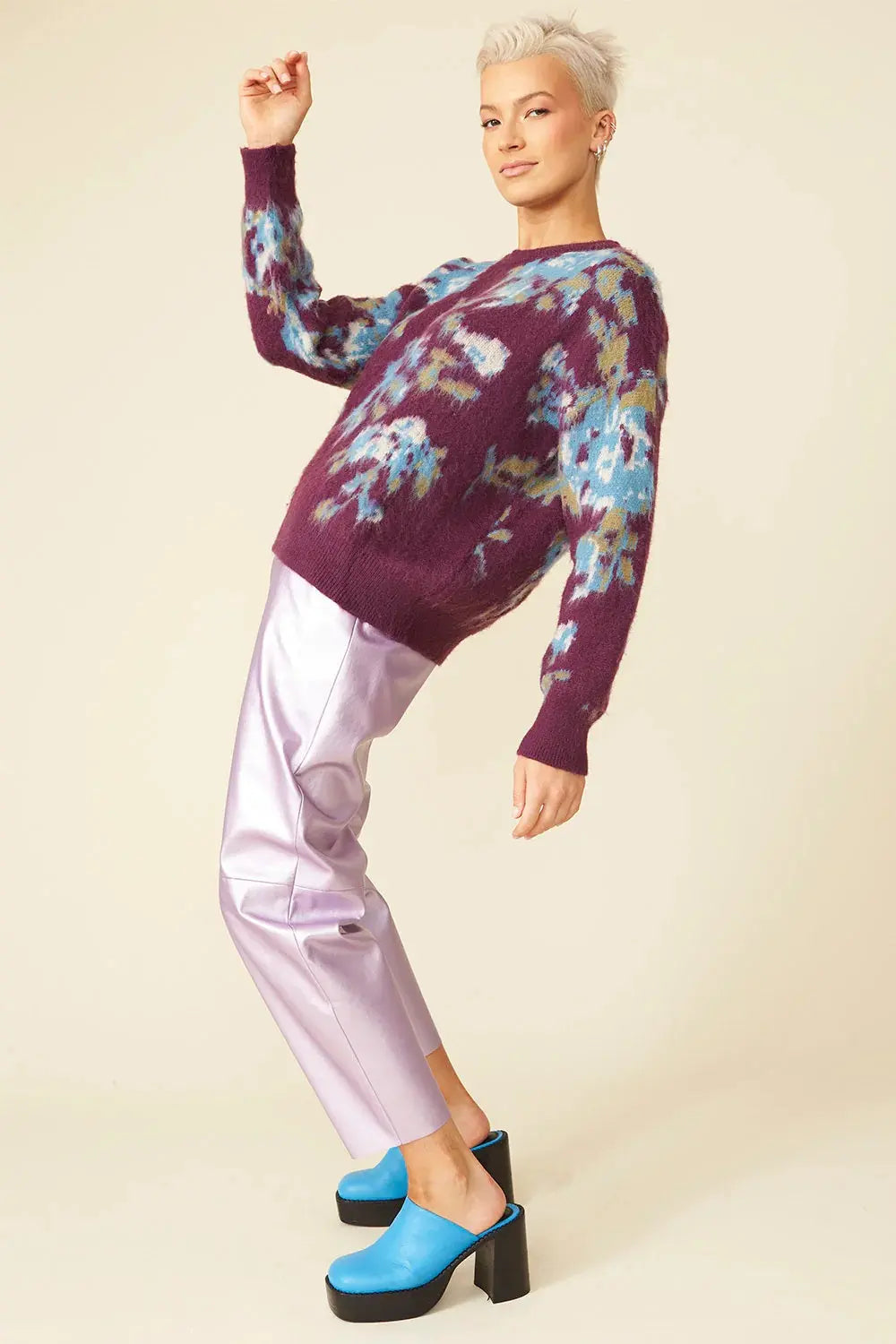 Banana Peel Blend Floral Purple Jumper-2