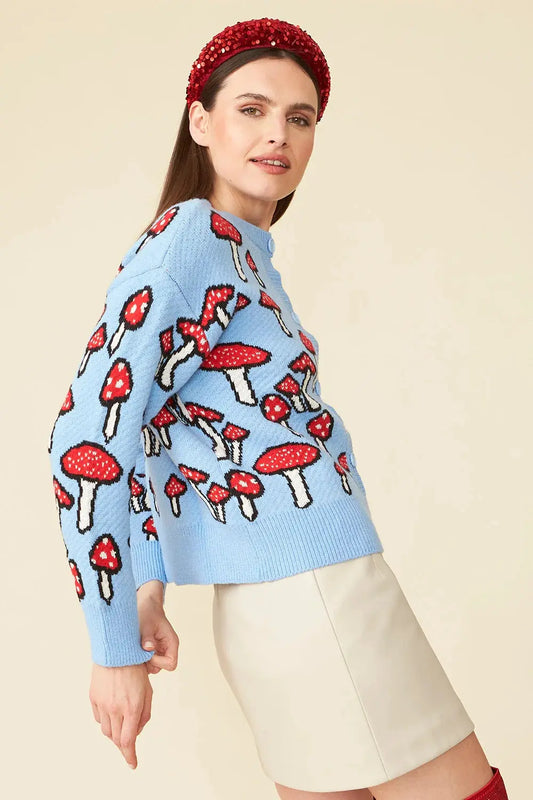 Banana Peel Blend Mushroom Blue Cardigan-0