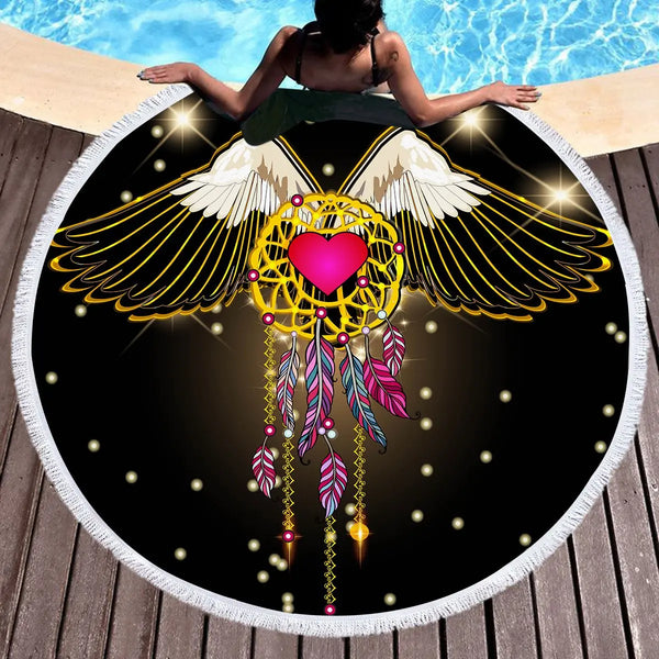 Barelove Women Hawaii Vacation Boho Beach Towel Hippy Gypsy Round Tablecloth Yoga Mat Beach blanket - Memoriex 