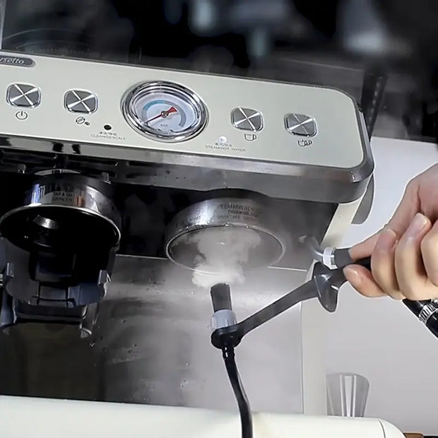 Barista tool: long - handle cleaning brush for coffee machine steam, with replaceable head to remove brew head dirt - Memoriex