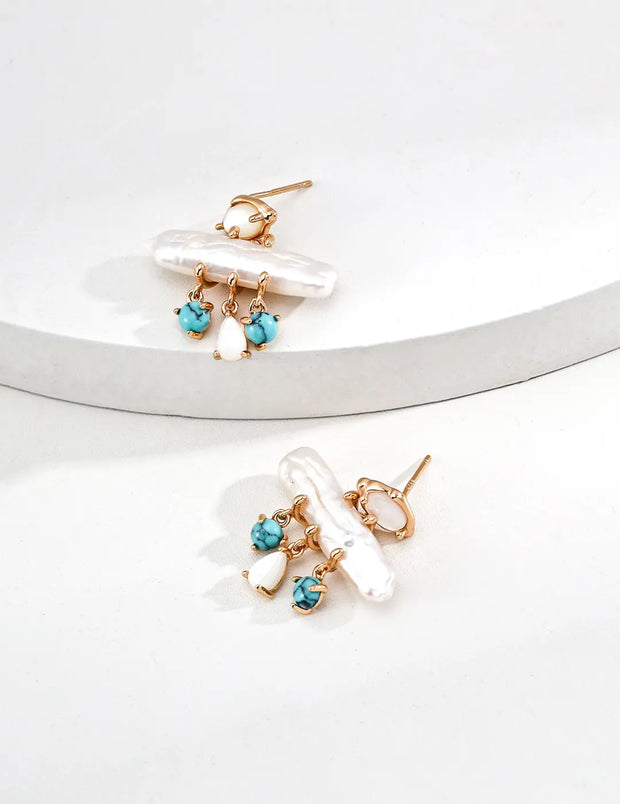 Baroque Pearl & Turquoise Dangle Earrings-1