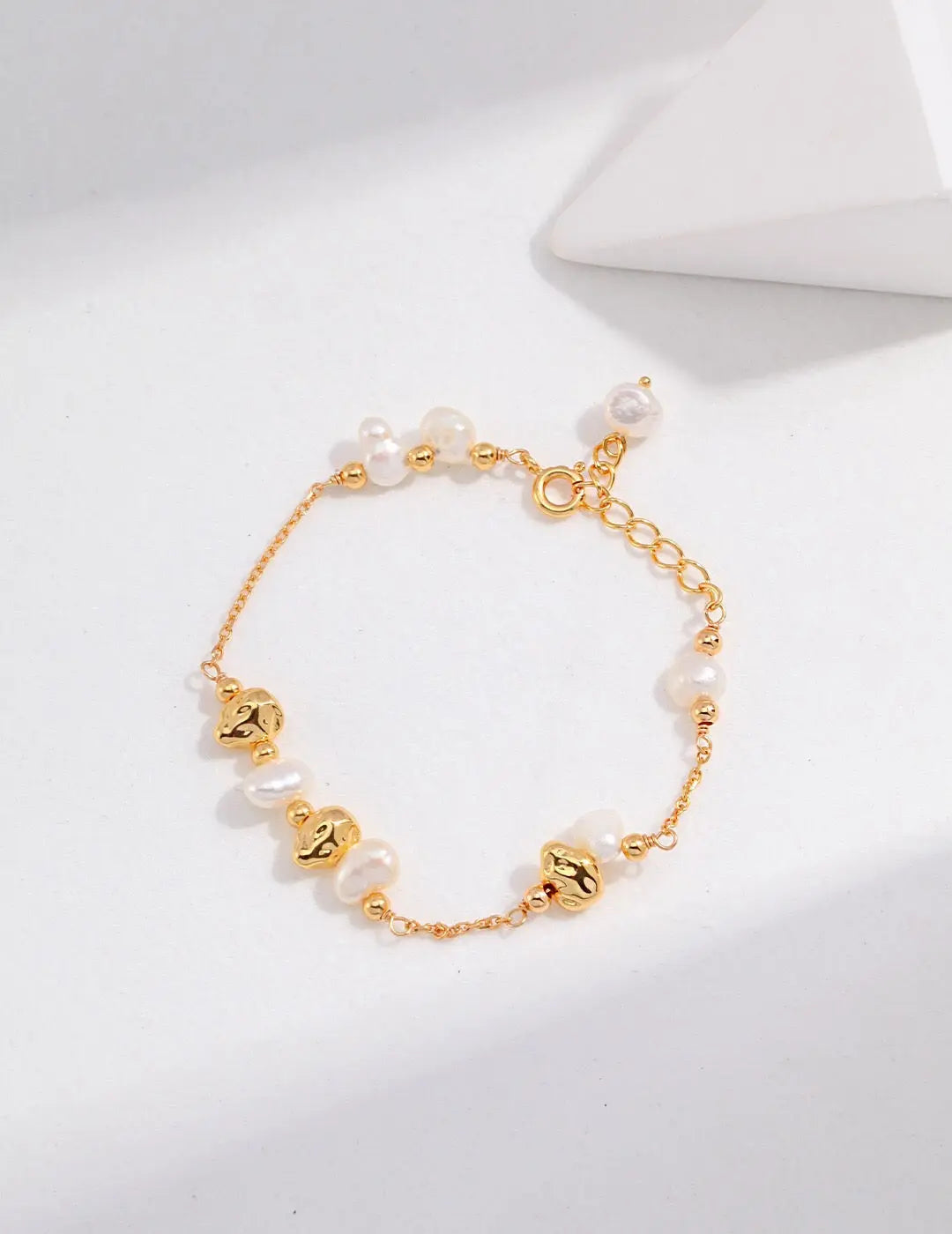 Baroque Pearl and Irregular Gold Ball Bracelet-0