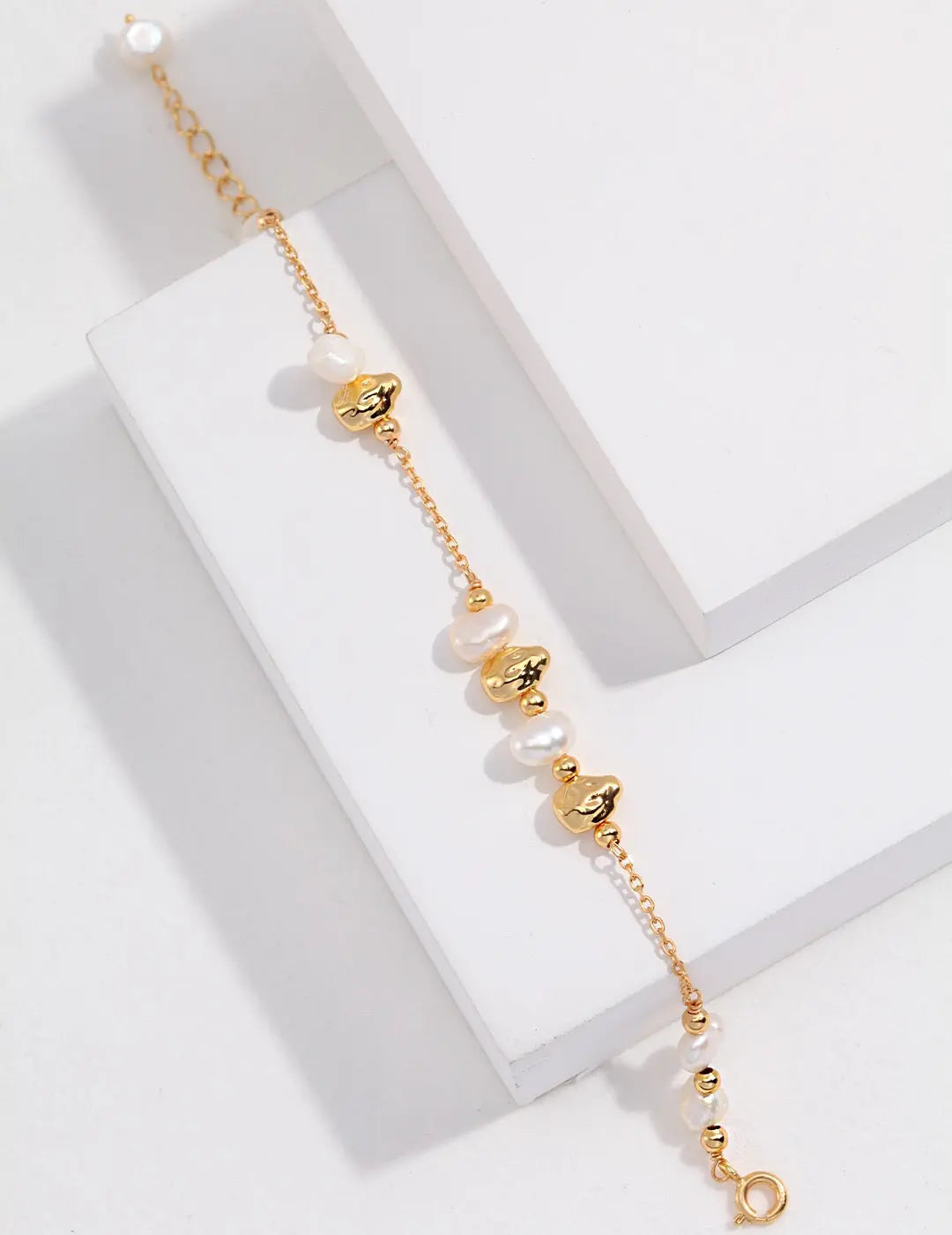 Baroque Pearl and Irregular Gold Ball Bracelet-2