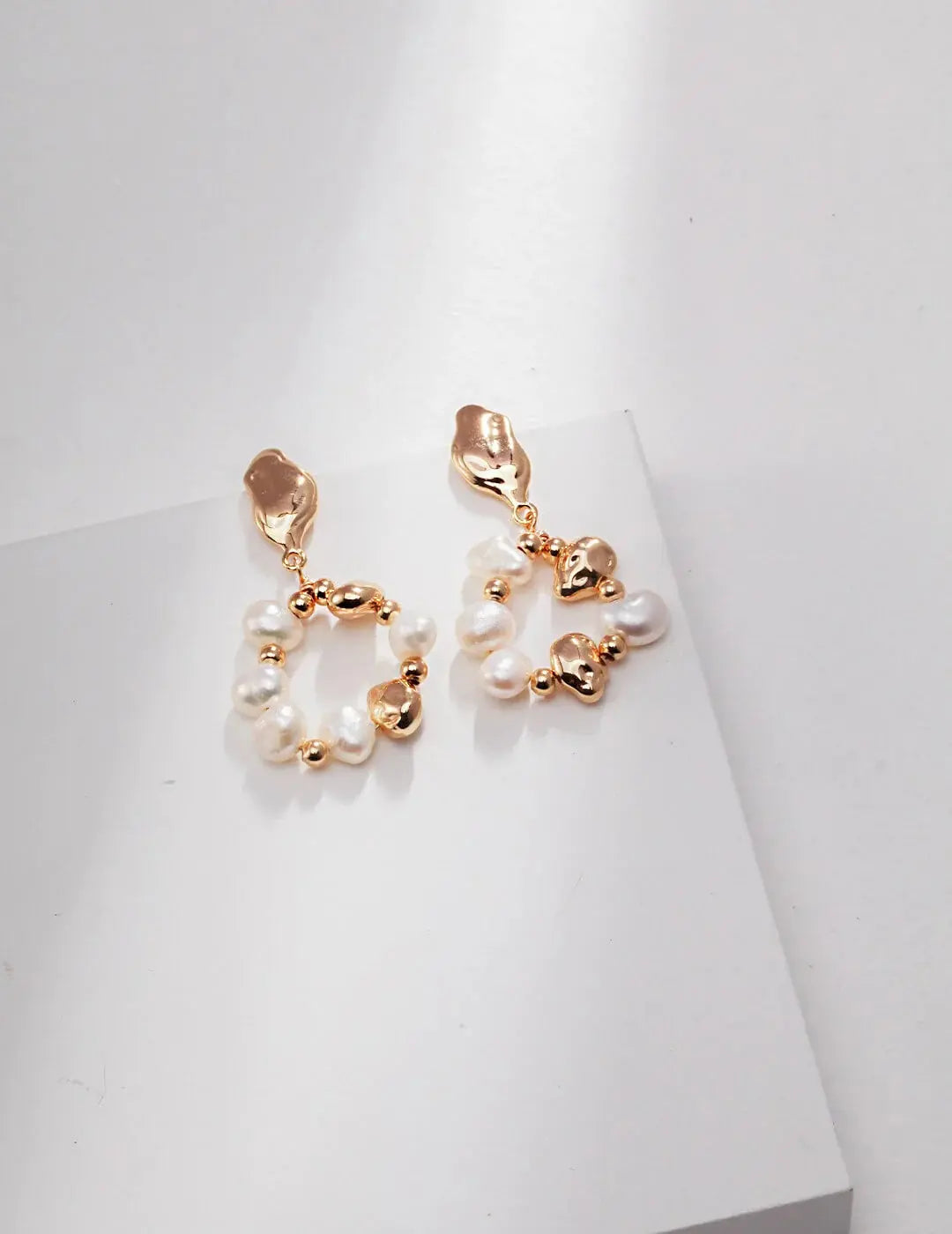 Baroque Pearl and Irregular Gold Ball Earrings-0