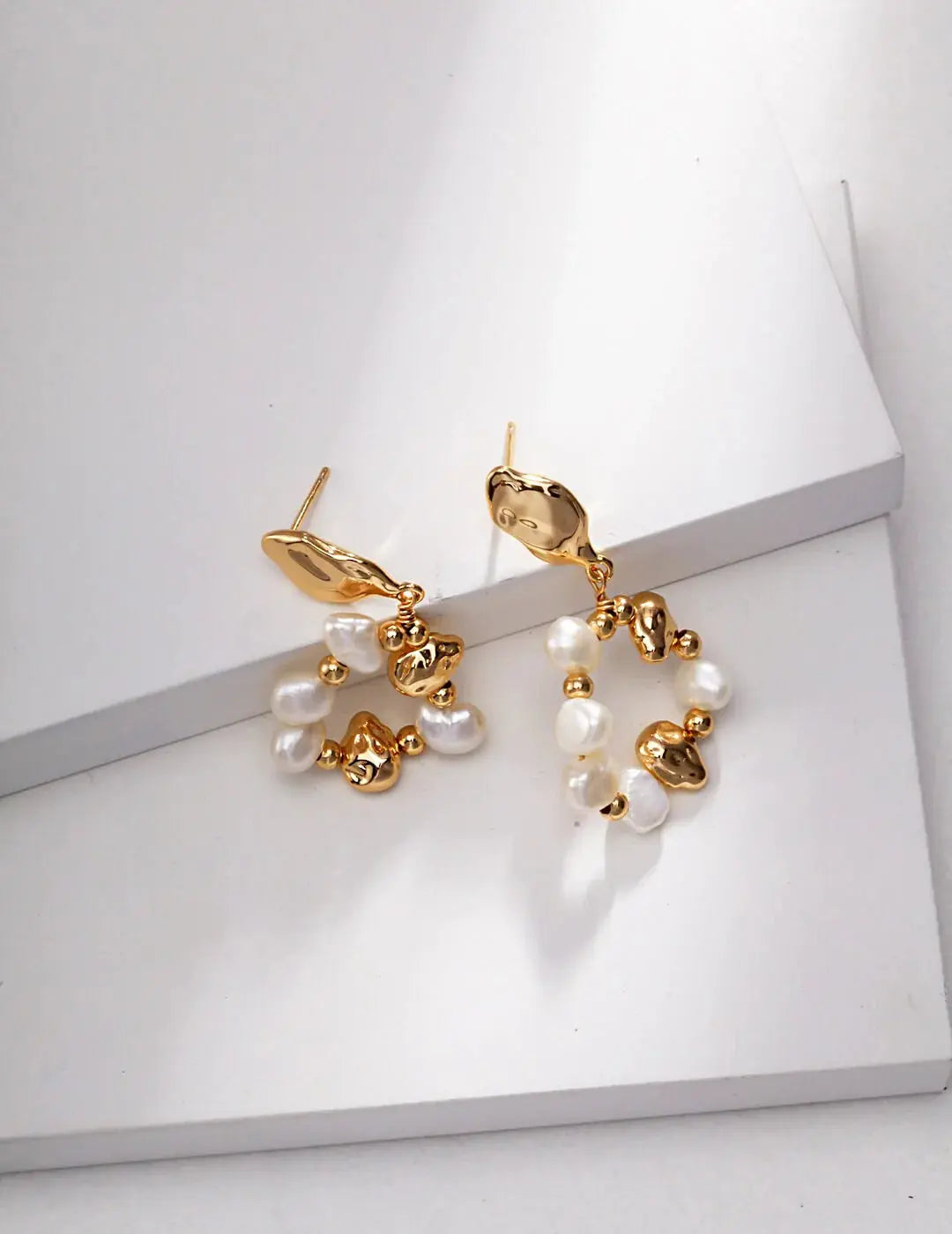 Baroque Pearl and Irregular Gold Ball Earrings-1