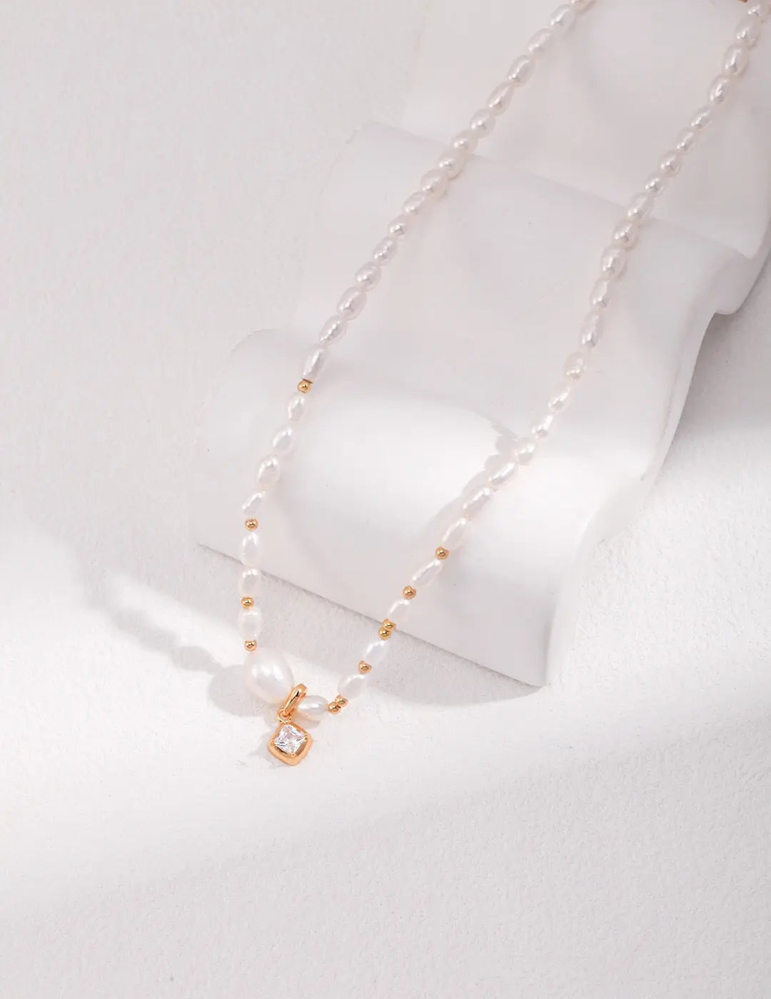 Baroque Pearl with Gold Beads and Diamond Pendant Necklace-2