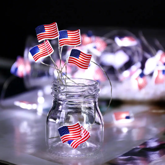 Battery Operated LED American Flag String Lights-0