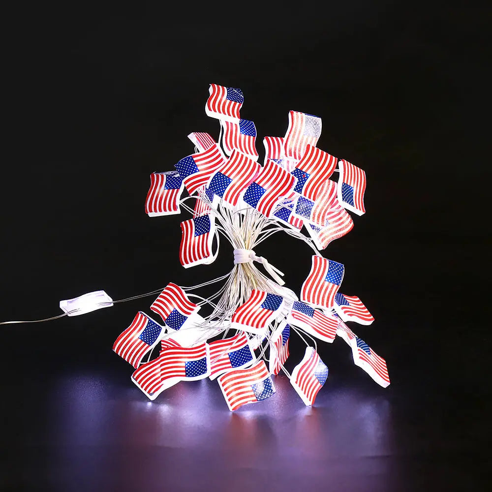 Battery Operated LED American Flag String Lights-3