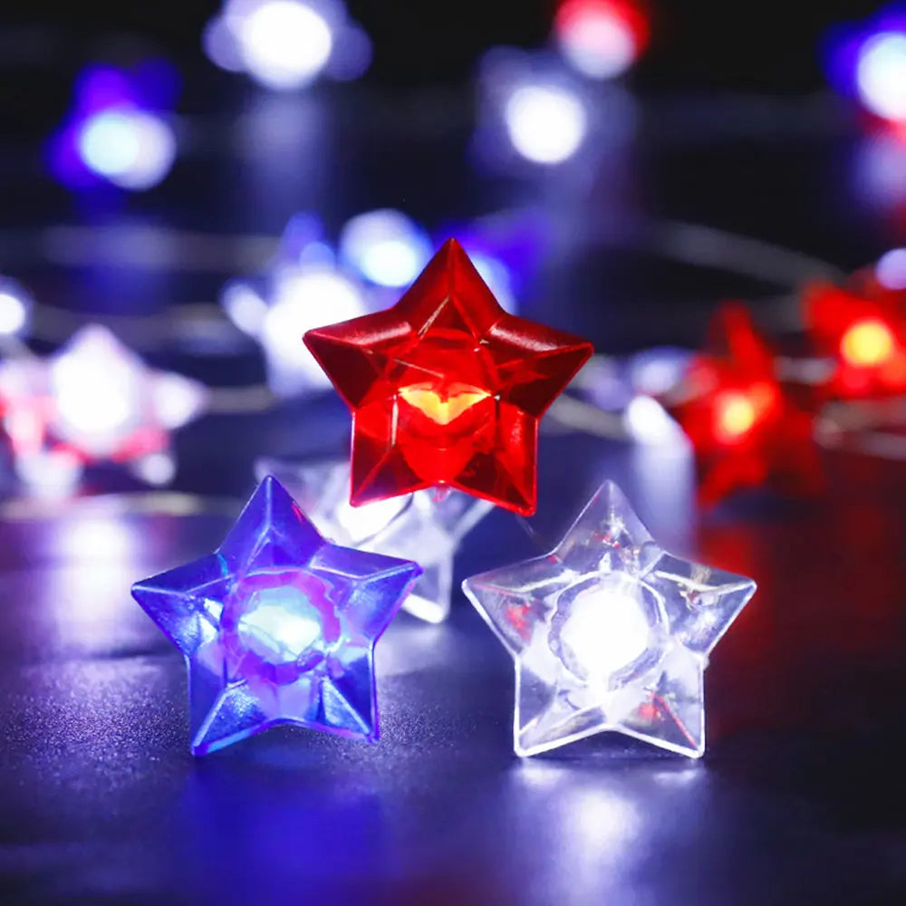 Battery Operated Red, White & Blue Star Fairy Lights-1