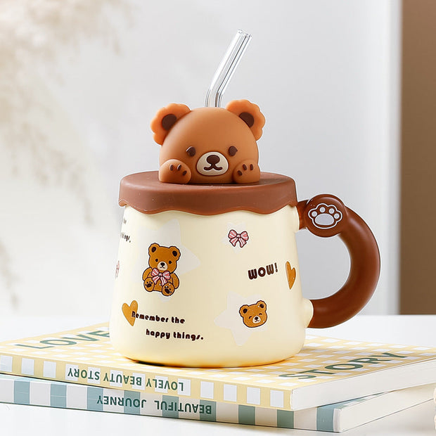 Bear Large Capacity Straw Mug With Lid - Memoriex 