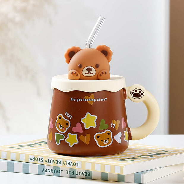 Bear Large Capacity Straw Mug With Lid - Memoriex 