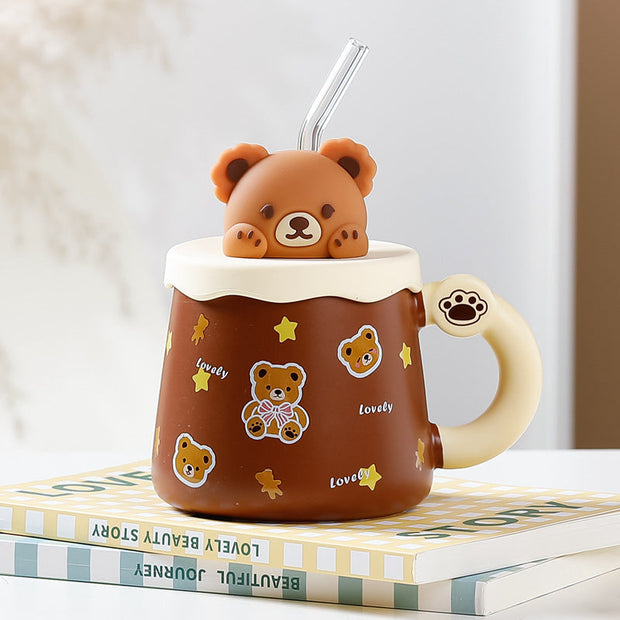 Bear Large Capacity Straw Mug With Lid - Memoriex 