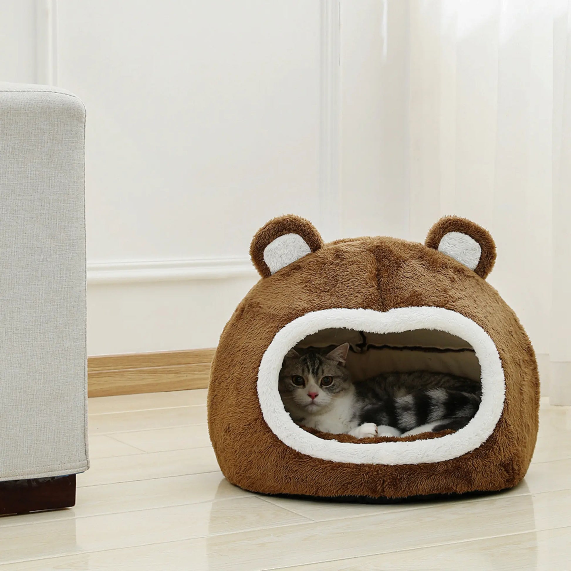 Bear Shape Cat Bed House-4