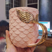 Beauty Mermaid Handle Large Capacity Tea Milk Cups And Mugs Pearl Glaze Gold Coffee Mug Drinkware 420ML - Memoriex 