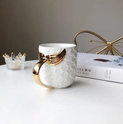 Beauty Mermaid Handle Large Capacity Tea Milk Cups And Mugs Pearl Glaze Gold Coffee Mug Drinkware 420ML - Memoriex 