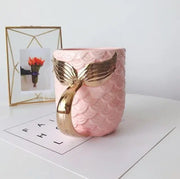 Beauty Mermaid Handle Large Capacity Tea Milk Cups And Mugs Pearl Glaze Gold Coffee Mug Drinkware 420ML - Memoriex 