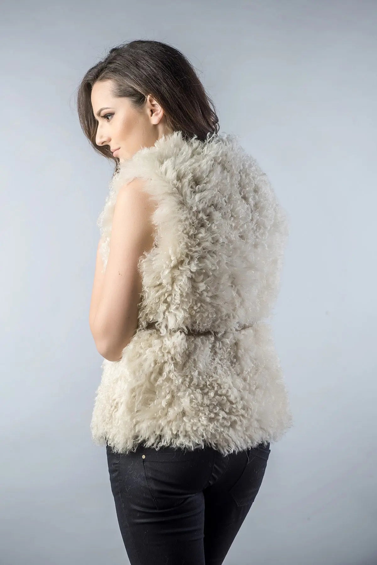 Beige Genuine Merino Shearling Vest-1