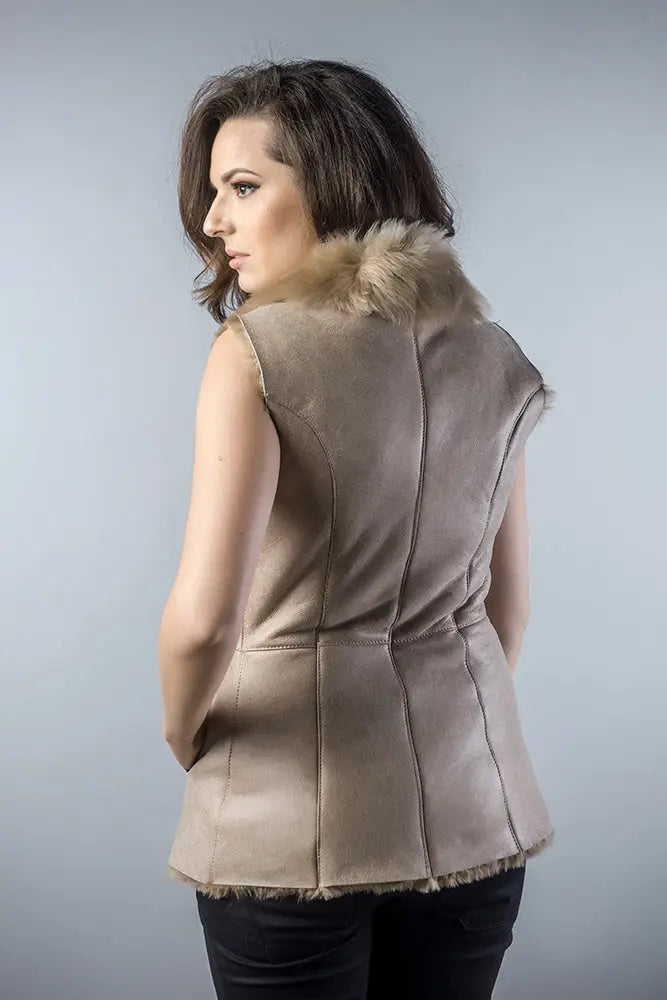 Beige Genuine Nappa Lambskin Fur Vest-1