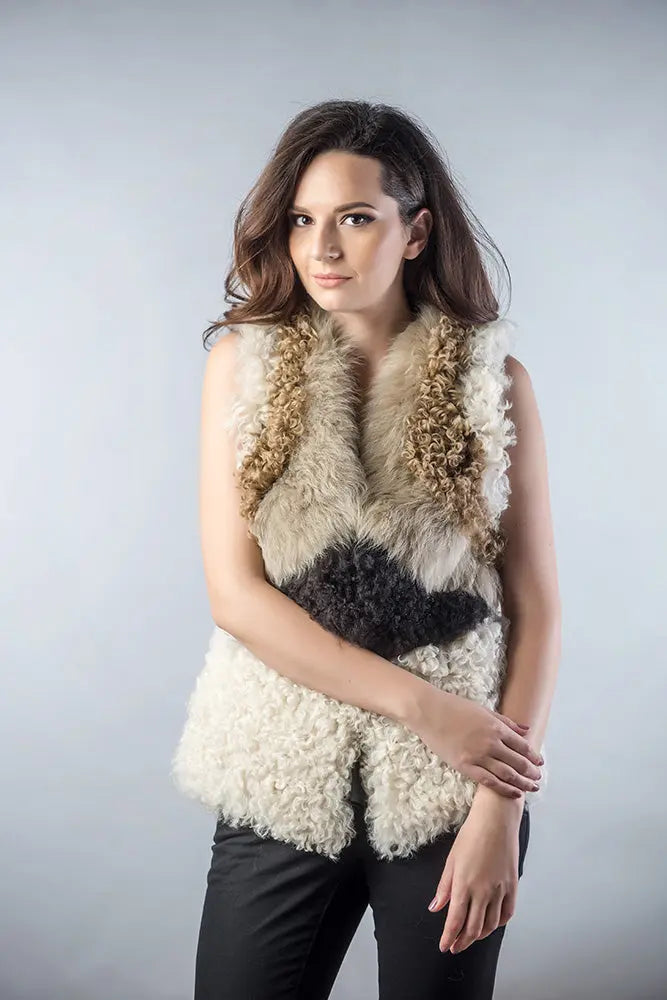 Beige Lamb Nappa Leather Shearling Vest-0