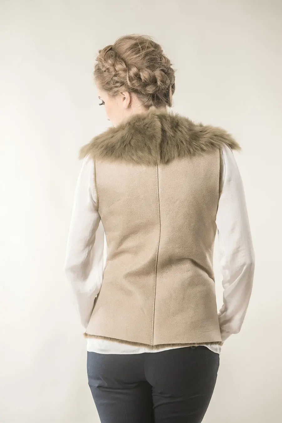 Beige Merino Fur Nappa Lamb Leather Vest-1