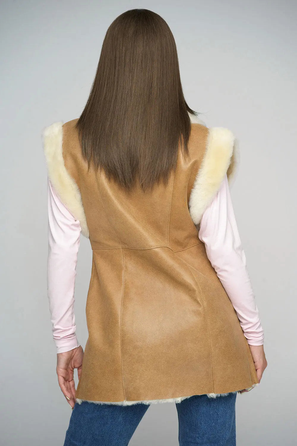 Beige Merino Shearling Vest-1