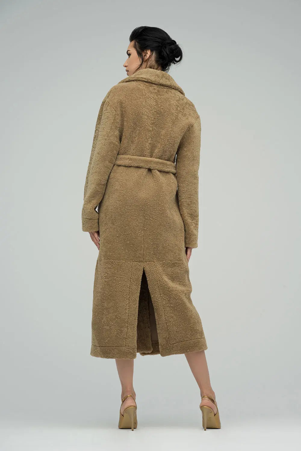 Beige Reversible Sheepskin Lamb Fur Maxi Coat-2