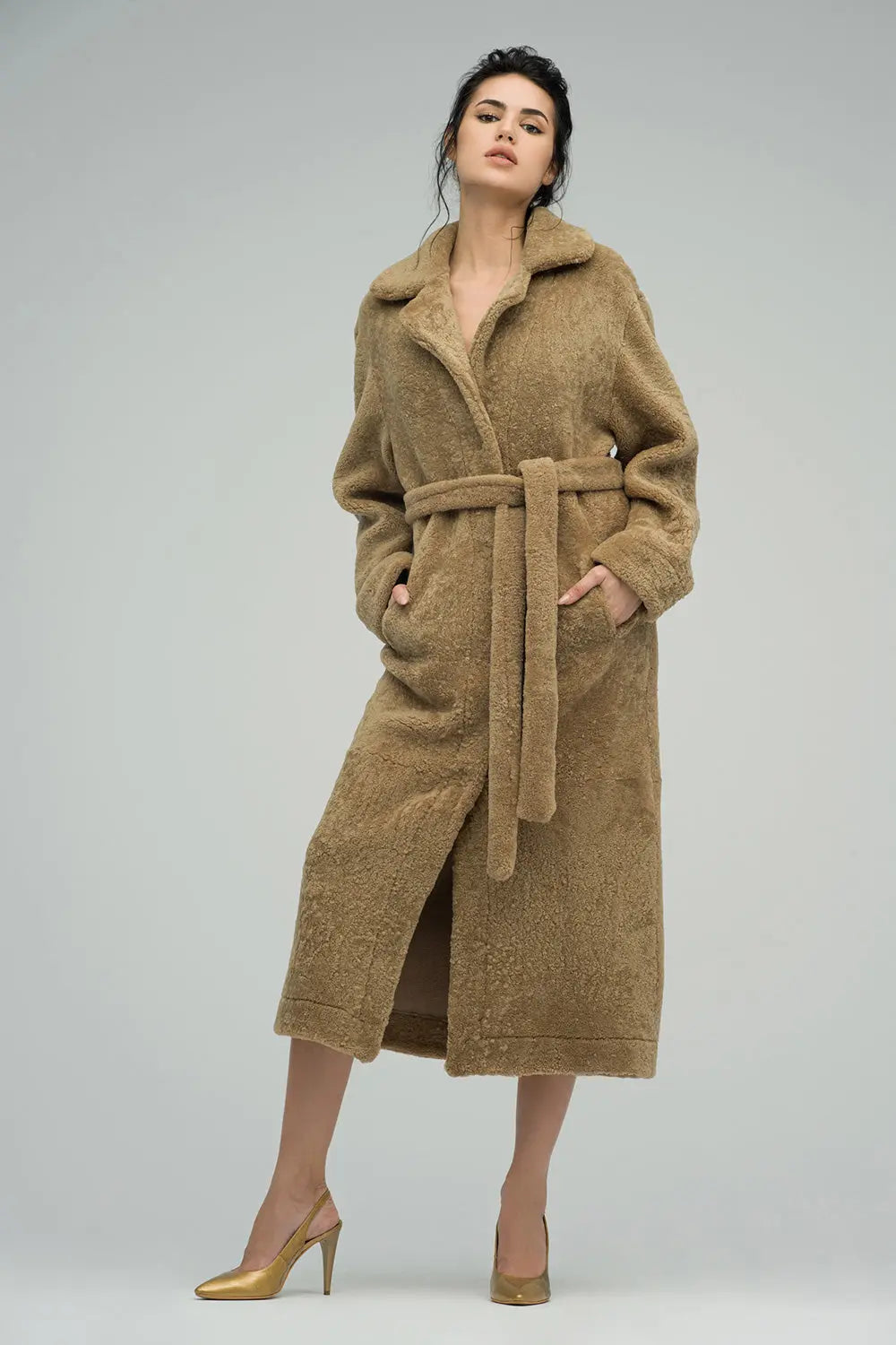 Beige Reversible Sheepskin Lamb Fur Maxi Coat-4