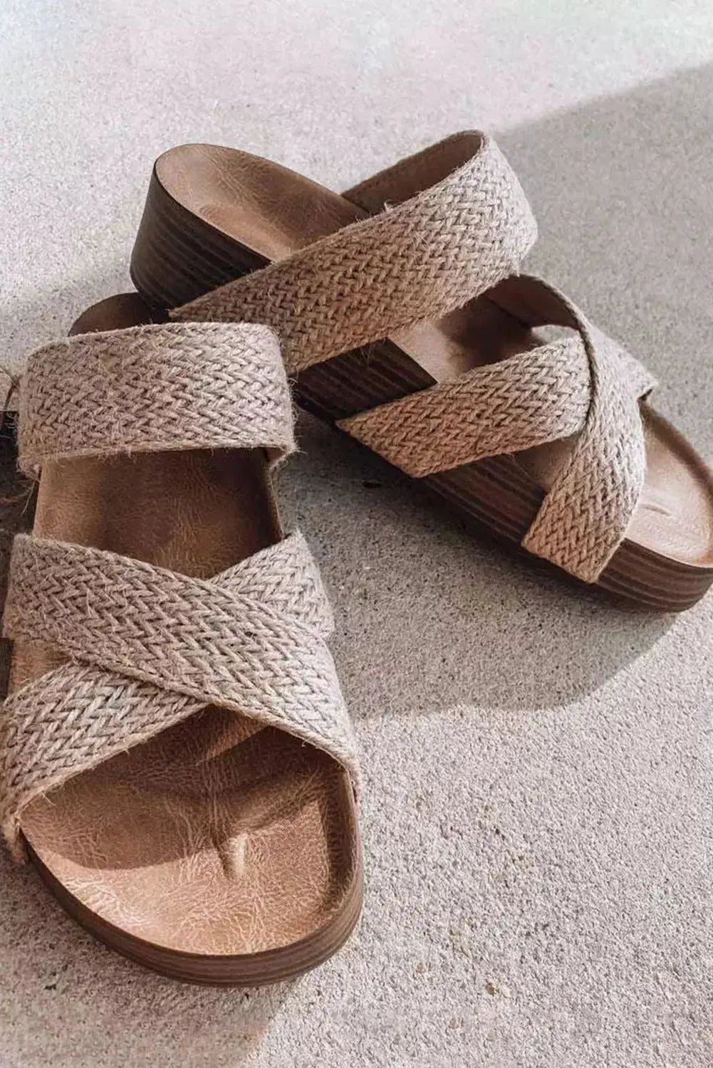 Beige Woven Cross Criss Hollowed Slip-On Slippers-4