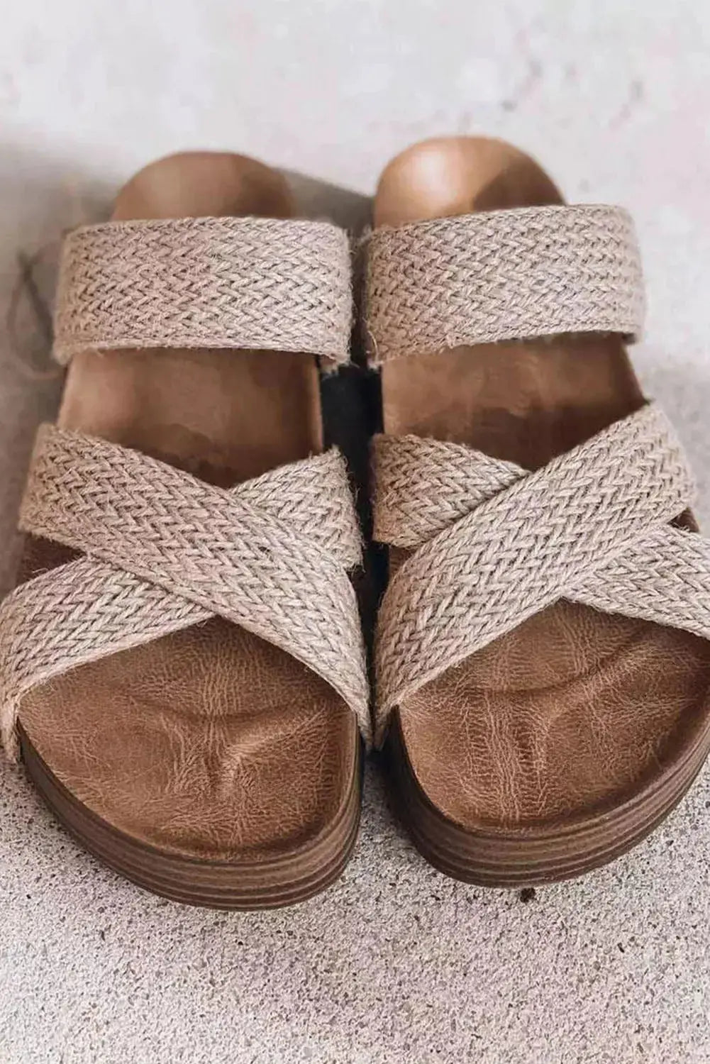 Beige Woven Cross Criss Hollowed Slip-On Slippers-5