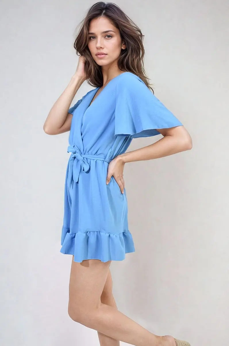 Belted Wrap-Over Frill Playsuit - Memoriex 