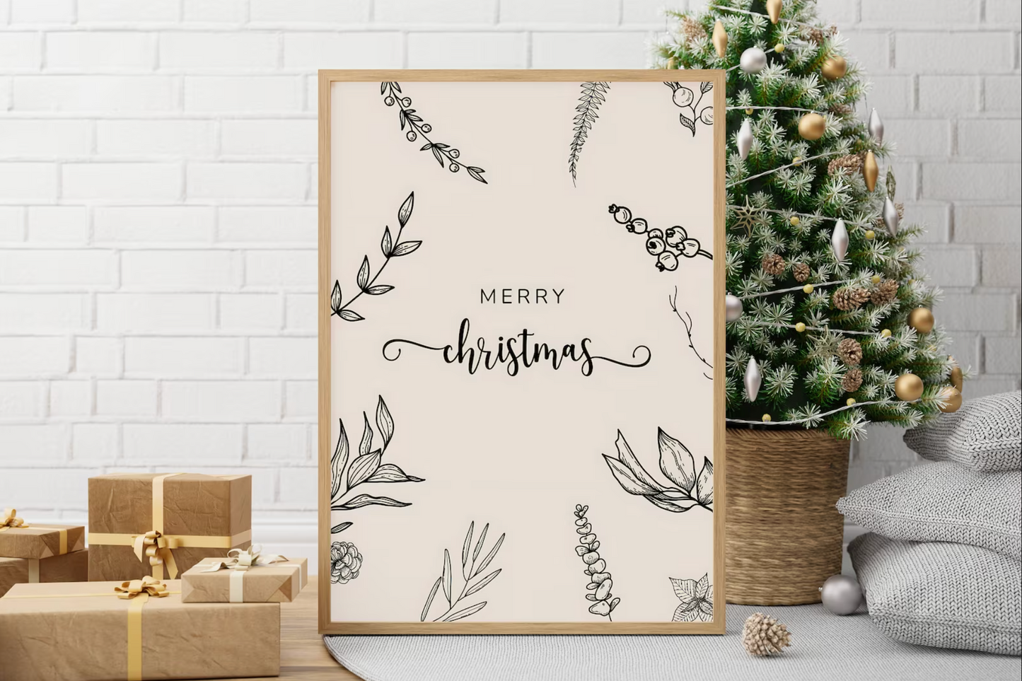 Minimalistisches Weihnachtsposter Frohe Weihnachten · Weihnachtsdruck · Geschenkidee · Weihnachtsbaum · Wand deko · Deko Print · ohne Rahmen-1