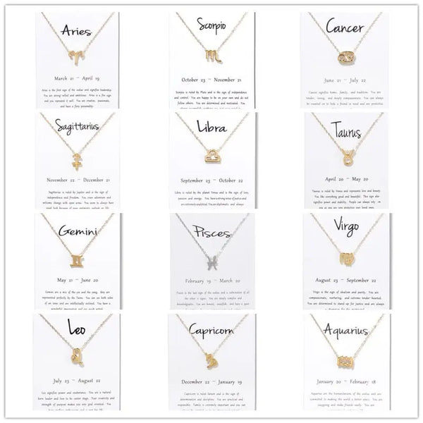 Birthday Gifts 12 Constellation Zodiac Pendant Necklace With White Card - Memoriex 