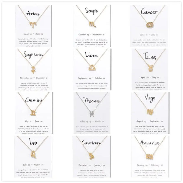 Birthday Gifts 12 Constellation Zodiac Pendant Necklace With White Card - Memoriex 