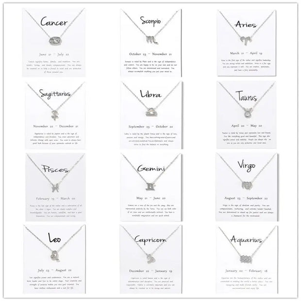 Birthday Gifts 12 Constellation Zodiac Pendant Necklace With White Card - Memoriex 