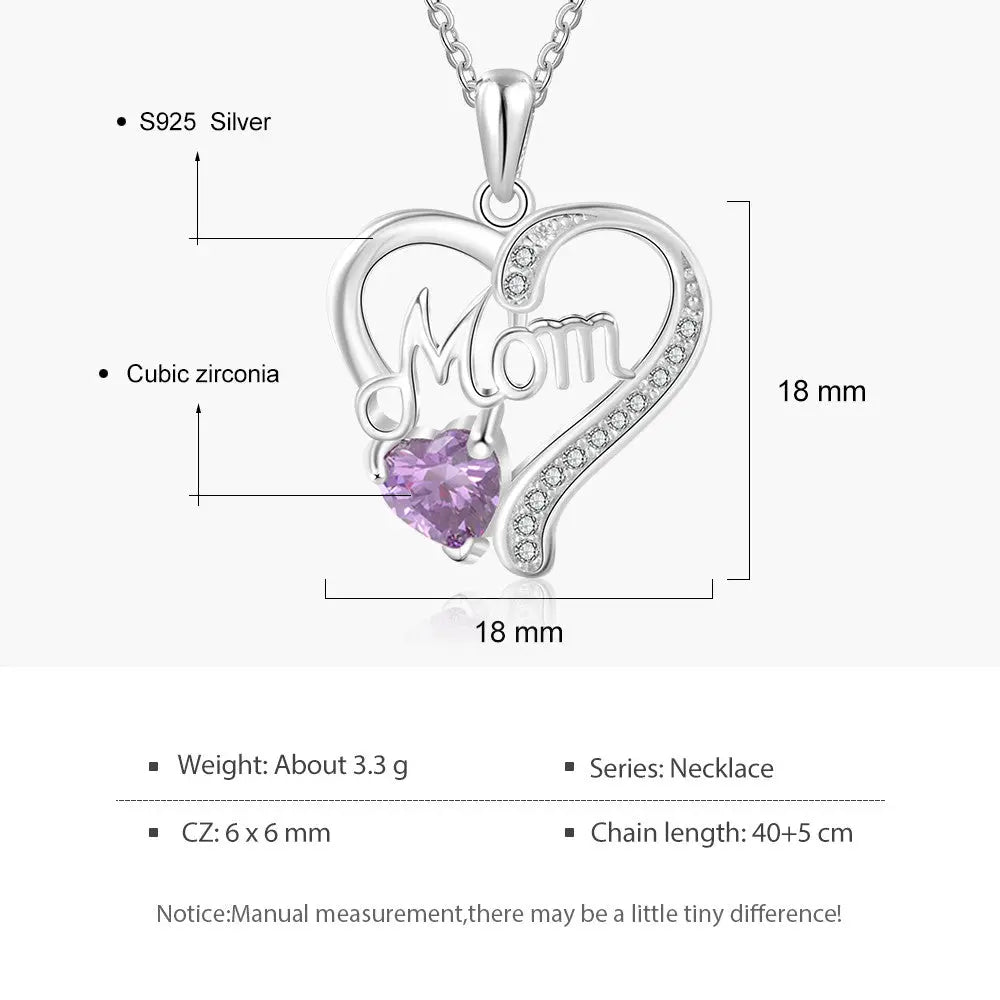 Birthstone Rhodium Plated Mom Necklace-4