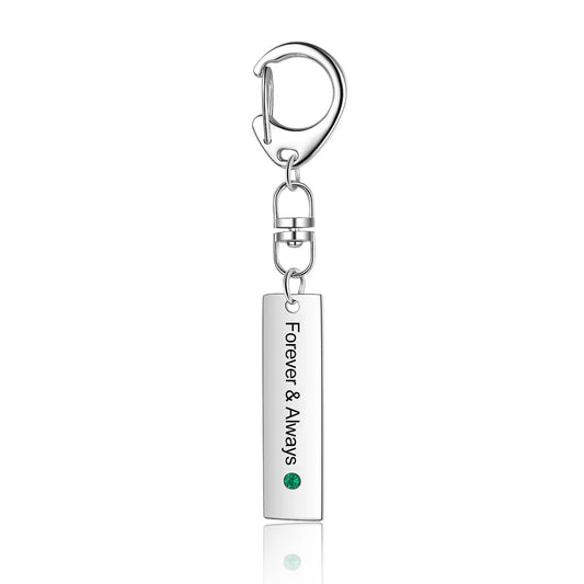 Birthstone & Engraving Stainless Steel Keychain-0