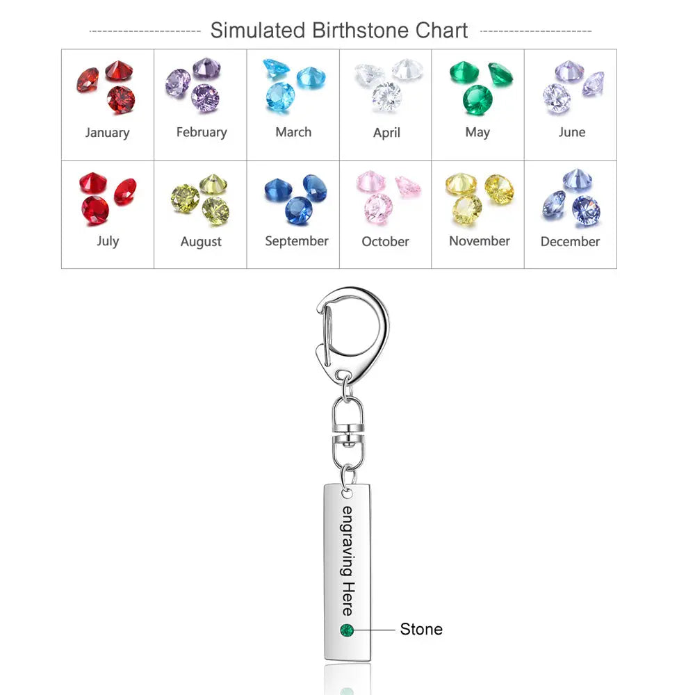 Birthstone & Engraving Stainless Steel Keychain-5