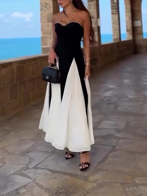Black And White Contrast Tube Top Dress - Memoriex 